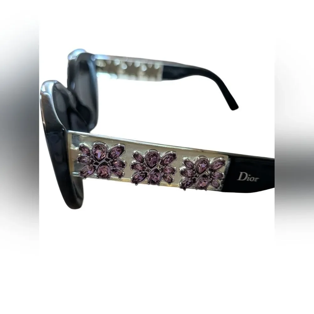 Authentic Dior Sunglasses Mystere Swarovski Crystal Flowers RARE Purple Flowers